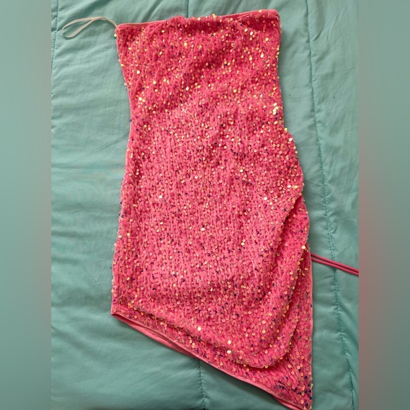 Strapless Pink Sequin Dress - Picture 1 of 3